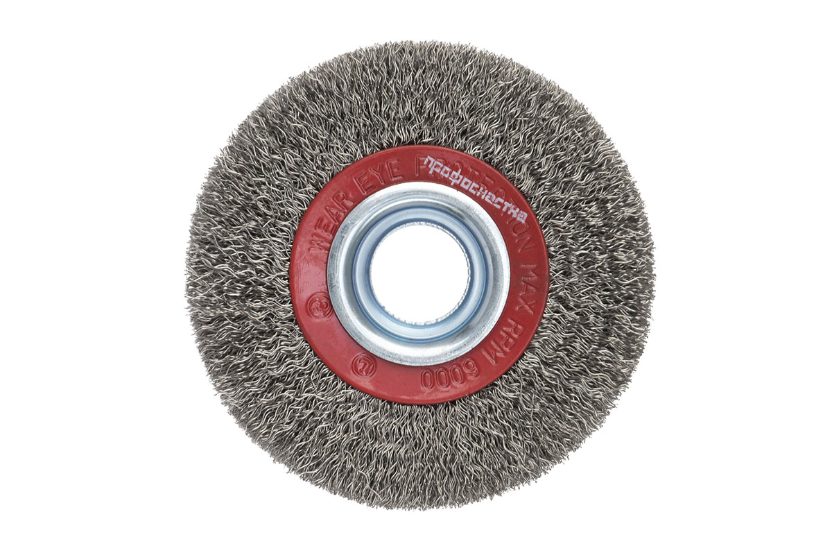 Щетка дисковая, гофрированная для заточных станков с адаптерами № 555 ПрофОснастка Эксперт D300/25/32 (12,7-16-19-22-25 мм) RPM 4500 SS (нерж) 0,3